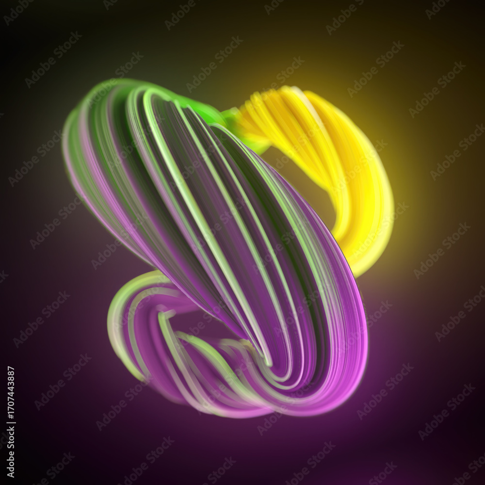 Poster smoothly interlaced ribbons of a three-dimensional geometric object. 3d rendering digital illustrati