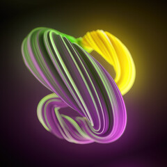Smoothly interlaced ribbons of a three-dimensional geometric object. 3d rendering digital illustration