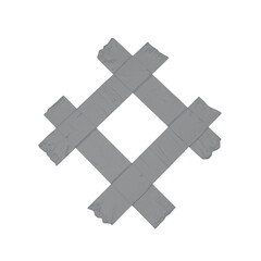 Crossed duct tape frame in gray texture isolated on transparent background, 3d png