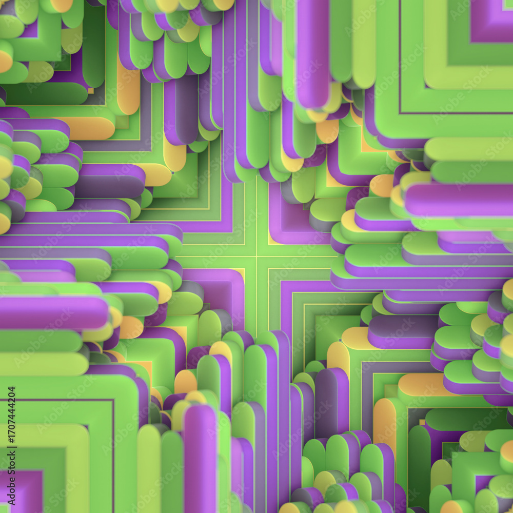 Poster decorative digital pattern composed of rectangular elements in a rich color palette. 3d rendering