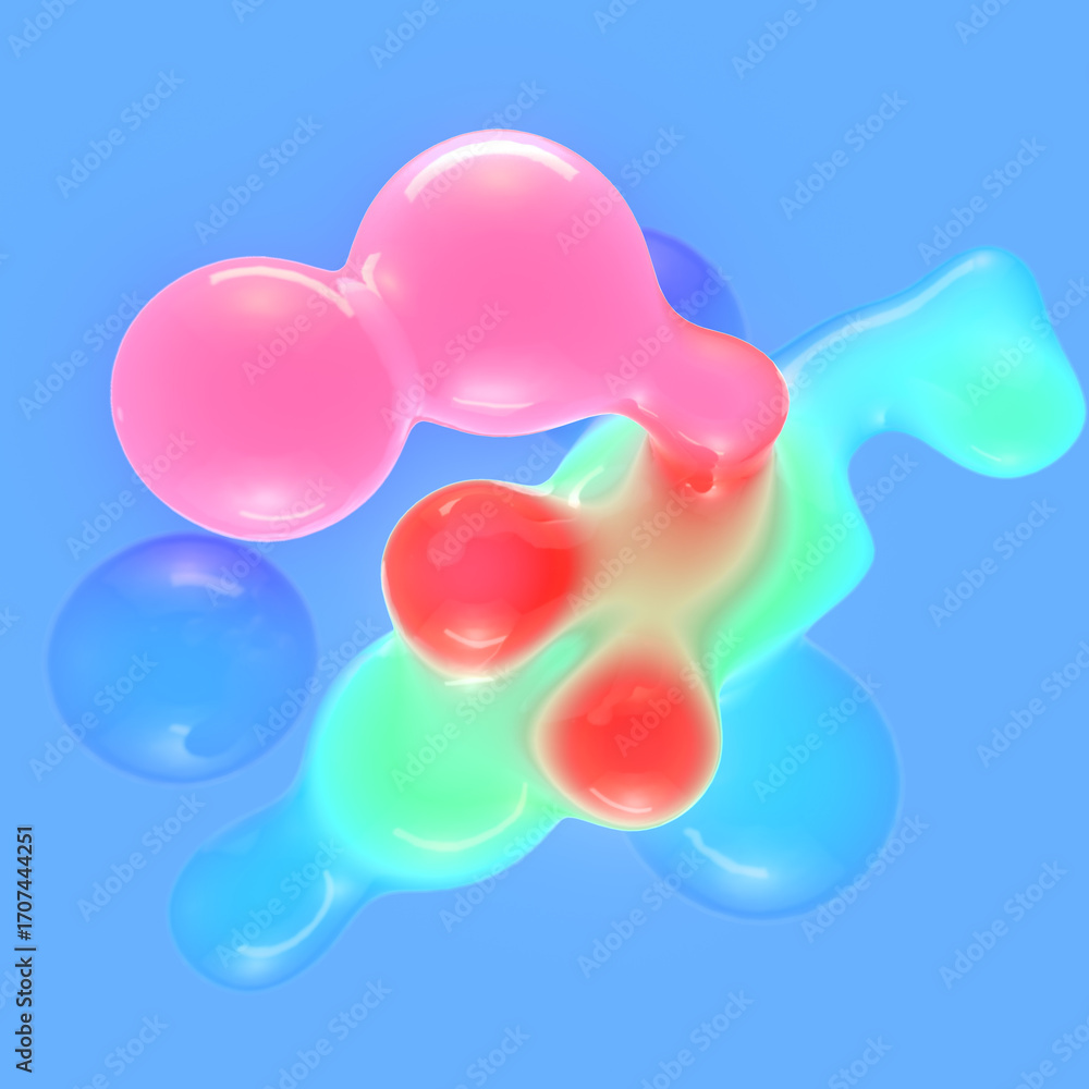 Aufkleber digital illustration of floating liquid droplets that appear as soft, rounded shapes with a colorful