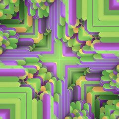 Decorative digital pattern composed of rectangular elements in a rich color palette. 3d rendering