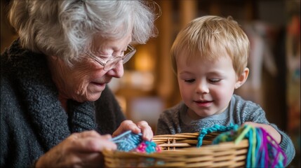 Woman and a young boy are sitting together