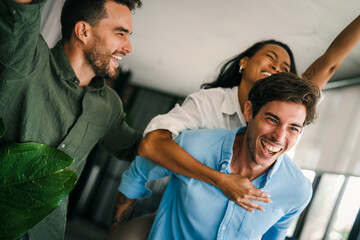 Group of successful multiethnic, diverse entrepreneurs and business people achieving goals together