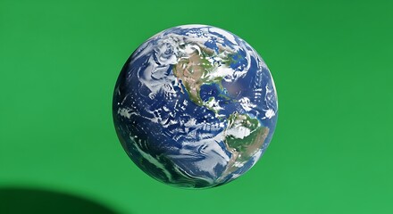 Planet Earth globe floating against a solid green screen background.