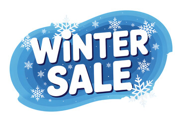 Winter sale isolated on transparent background with snowflakes and a blue background