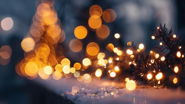 Christmas bokeh lights with warm golden glow festive holiday background of blurred fairy lights and soft sparkle cozy winter ambiance for greeting cards invitations social media banners and headers - Powered by Adobe