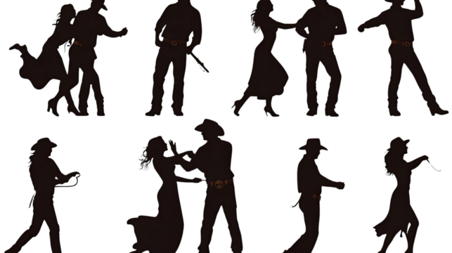 Couple dancing counter partner dance silhouette isolated on white background
