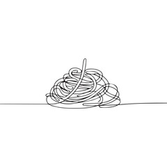 Continuous Simple black line art drawing of a spaghetti in a minimalist style on a white background.
