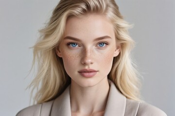 Fototapeta premium An absolutely stunning portrait of a blonde model showcasing her inherent natural beauty and elegance with grace