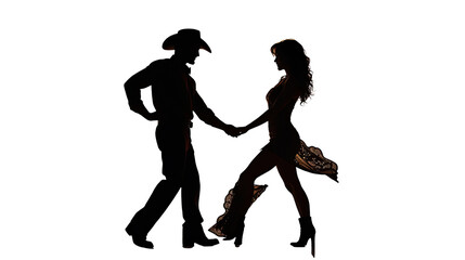 Silhouette of girl and boy dancing couple isolated on white background