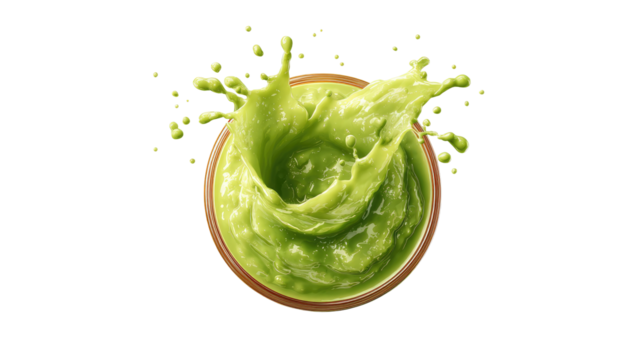 Green spread splashing from bowl