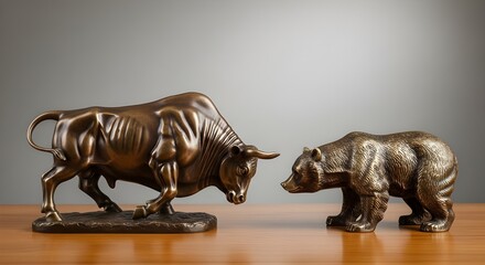 Bull and Bear Market Investment Concept (Realistic depiction of bull and bear representing stock market trends.)