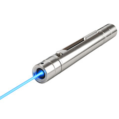 Fototapeta premium Silver laser pointer emitting a bright blue beam isolated on transparent background