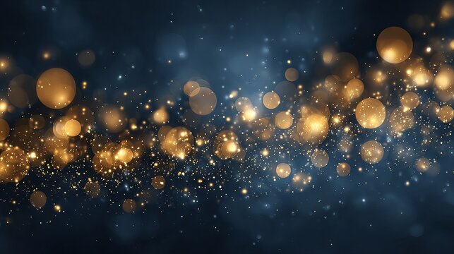 Dreamy Christmas garland lights bokeh on dark blue background with large soft glowing orbs festive holiday illumination and decoration blur ideal for greeting cards banners web headers