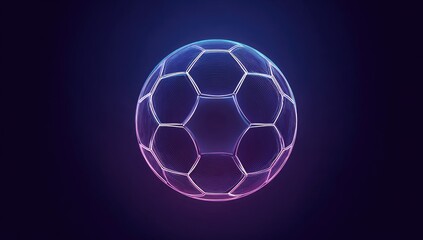 Fototapeta premium Abstract Soccer Ball Illustration with Glowing Hexagonal Pattern on Dark Blue Background