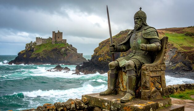 King statue by stormy sea - Powered by Adobe