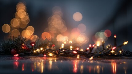Dreamy Christmas tree bokeh background with glowing green yellow and golden light orbs festive defocused holiday illumination soft blur for greeting cards banners web headers and product mockups