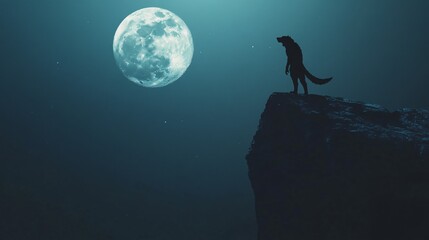 Human Wolf Standing And Looking At The Moon