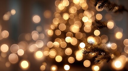 Dreamy Christmas tree bokeh background with glowing green yellow and golden light orbs festive defocused holiday illumination soft blur for greeting cards banners web headers and product mockups