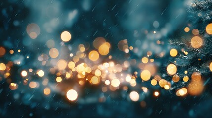Dreamy Christmas tree bokeh background with glowing green yellow and golden light orbs festive defocused holiday illumination soft blur for greeting cards banners web headers and product mockups