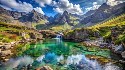 Majestic Mountain Landscape with Crystal Clear Waterfall and Lake