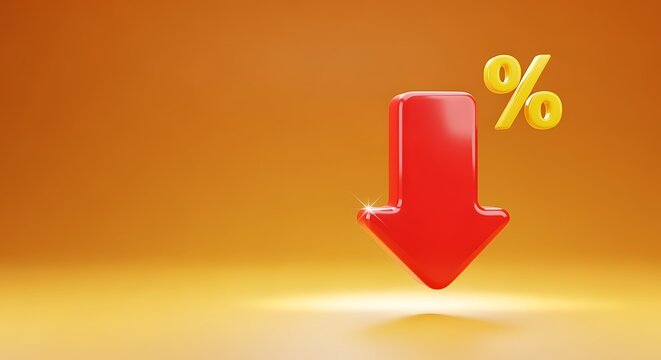 Red arrow with percentage symbol indicating a price or value decrease