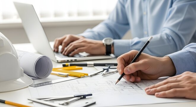 Architectural design process blueprint drafting construction planning and engineering project