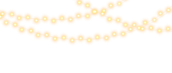 Holiday string lights PNG, Christmas glowing garland with bright bulbs