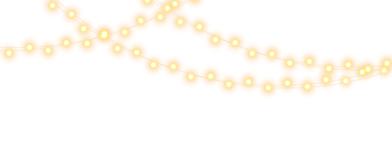 PNG festive garland string lights, golden bulbs holiday decoration