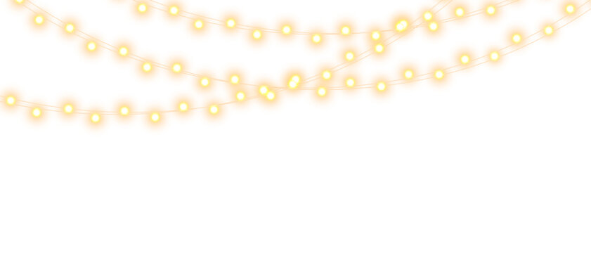 Christmas bulbs twinkle with gentle shine, festive garland string light PNG