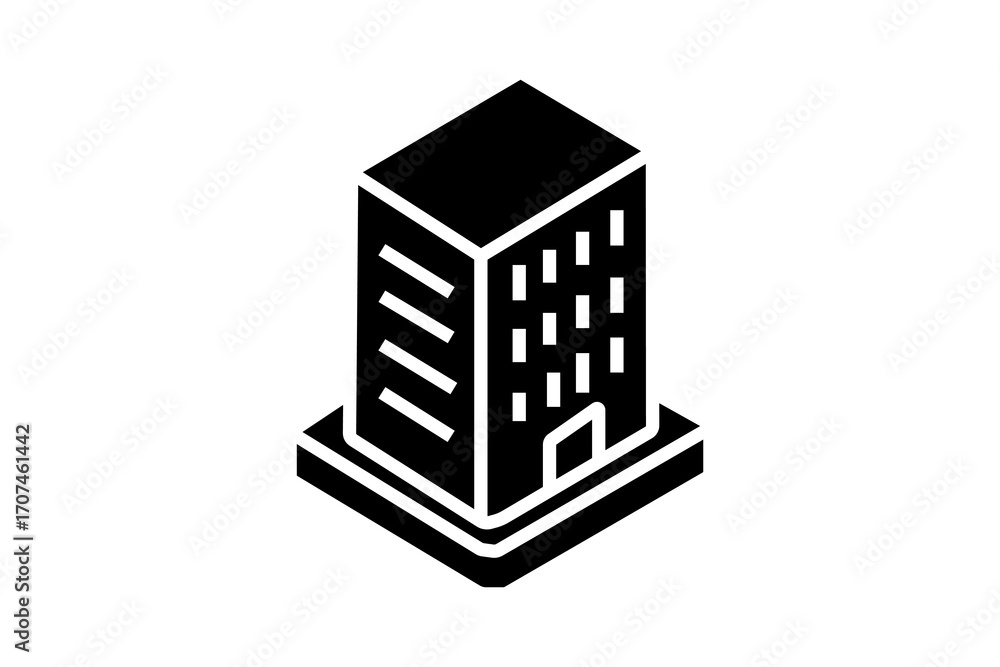 Poster the building has a rectangular shape with multiple small windows on one side and long horizontal win