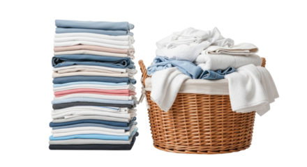Stack of Laundry and Basket Isolated Transparent PNG