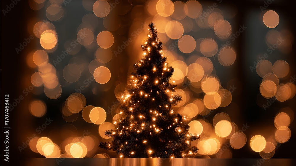 Poster dreamy christmas tree bokeh background with large soft glowing light orbs festive blurred illuminati