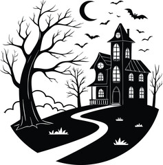 Halloween haunted house Vector File, Halloween night vector Design File, Dark spooky house File