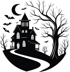 Halloween haunted house Vector File, Halloween night vector Design File, Dark spooky house File