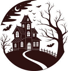 Halloween haunted house Vector File, Halloween night vector Design File, Dark spooky house File