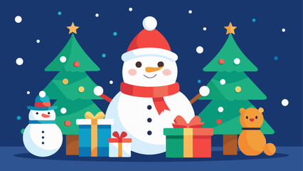 Christmas scene with snowmen and presents