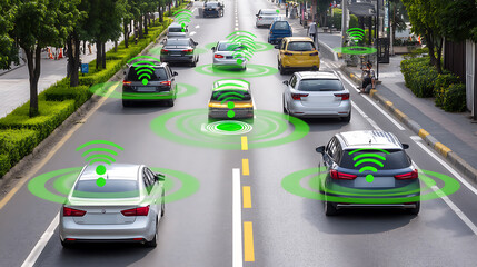 Autonomous vehicles with wireless communication signals on a city road