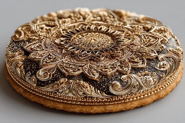 Naklejka premium Decorative biscuit embossed with royal mandala flower pattern high resolution picture