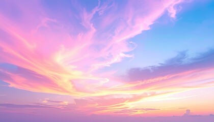 Nacreous clouds in delicate pastels at twilight smooth gradient with large lower copy field elegant sky background