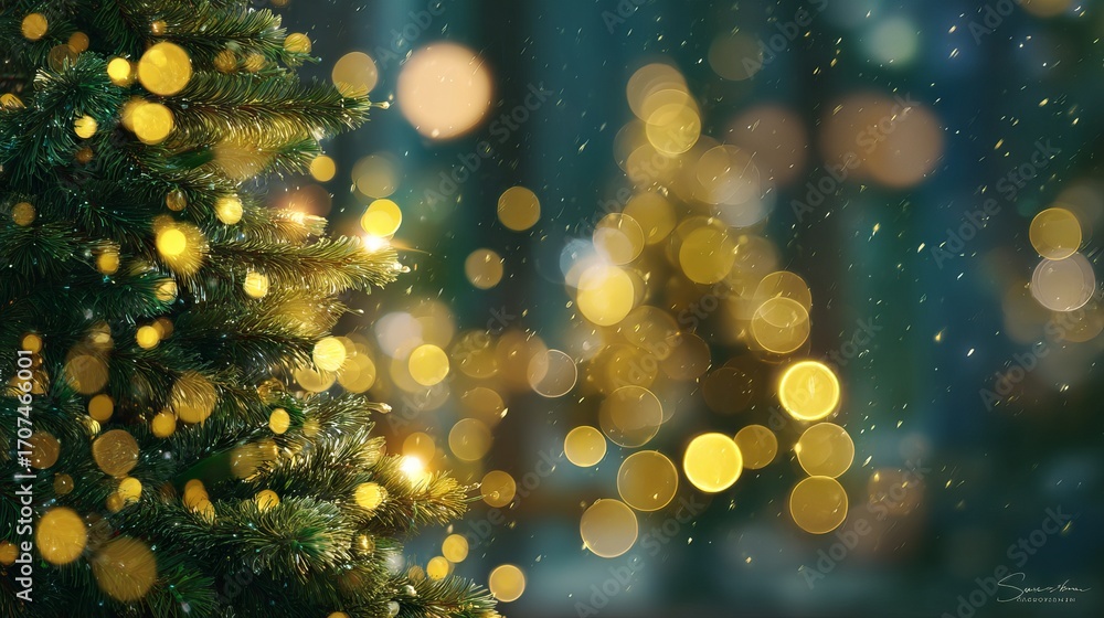 Aufkleber dreamy christmas tree bokeh background with large soft glowing light orbs festive blurred illuminati