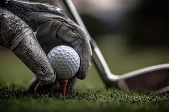 A person is carefully putting a golf ball onto a tee to play
