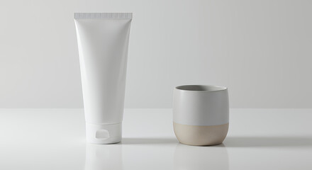 white body of tooth paste stand and tiny mug Mockup