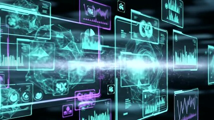 Abstract Futuristic Technology Background with Glowing Data Screens and Lens Flare - Powered by Adobe