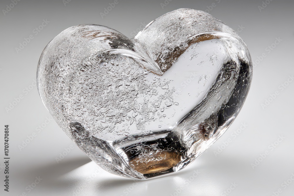 Poster textured ice heart with intricate bubbles, isolated on transparent background