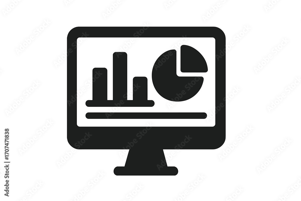 Aufkleber data analytics icon. computer monitor with dashboard. business presentation with graph and chart. st