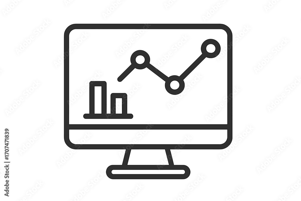 Poster monitor icon with analytics graph and chart. concept for data analysis, business report, financial p
