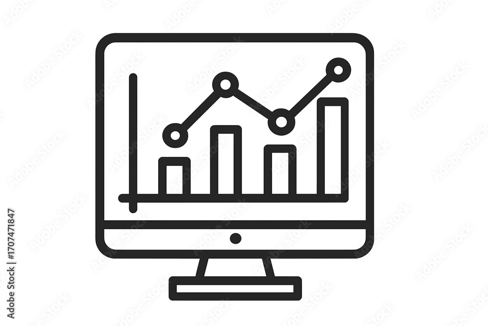 Poster data analysis on computer screen icon. business analytics dashboard with graph and chart. financial 