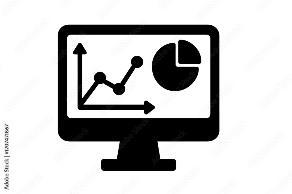Poster data analysis icon on computer monitor. business analytics dashboard with graph and pie chart. finan